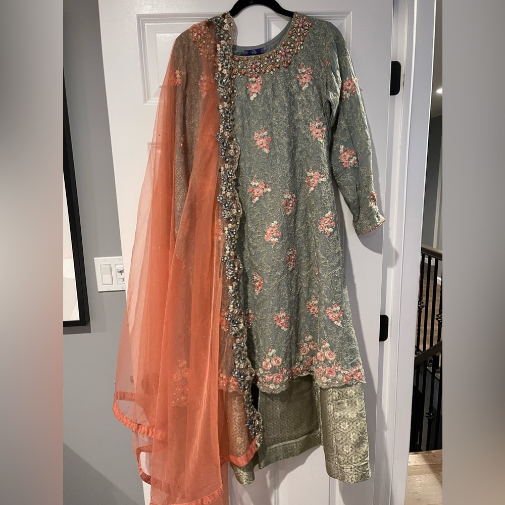 Seagreen Pakistani sharara suit